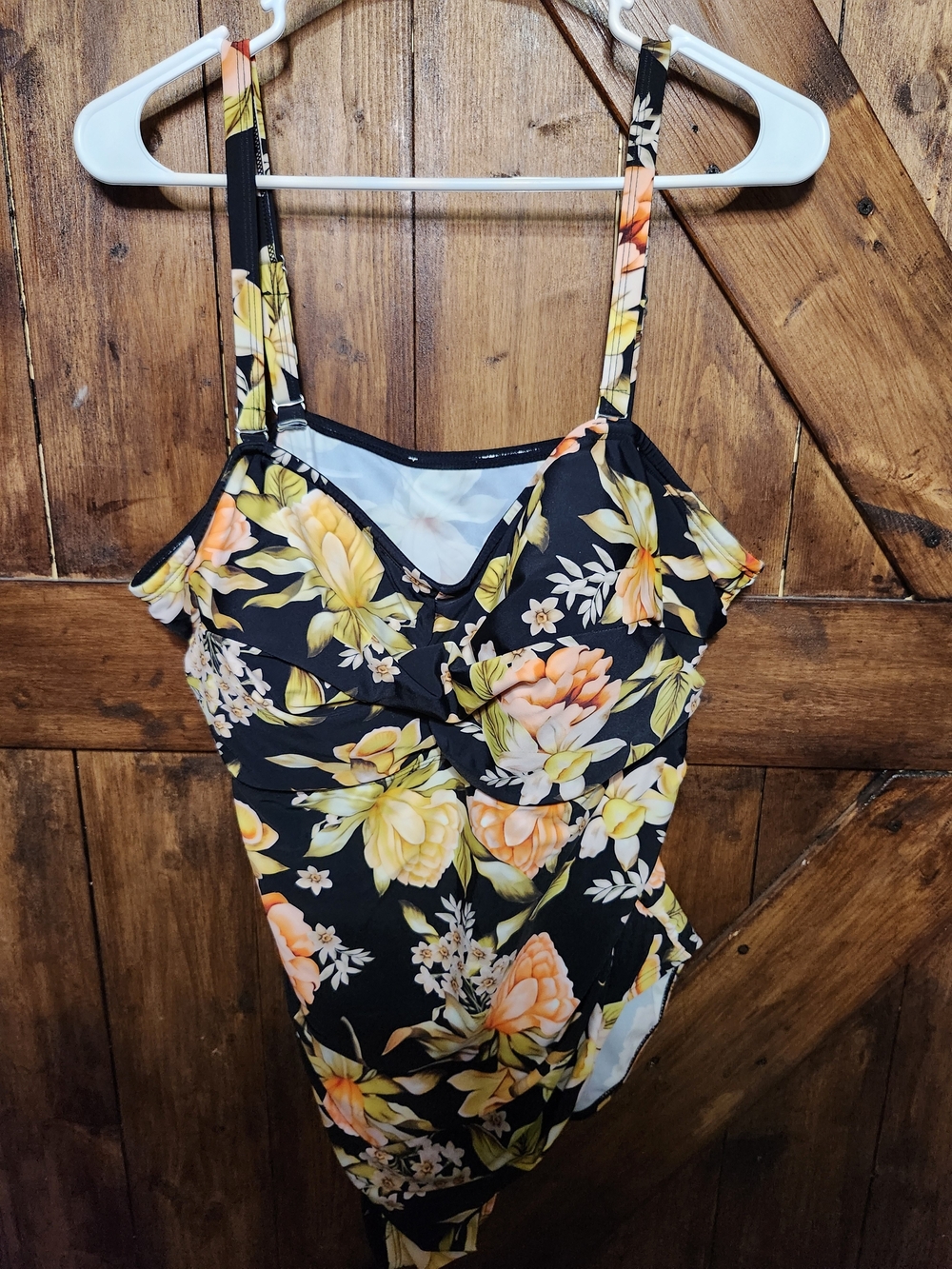 Floral One-Piece Swimsuit in Black, Yellow, & Peach NWT
